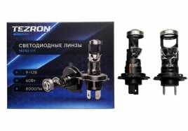 СВЕТОДИОДЫ Н7 60W 6500K 8000LM ЛИНЗЫ TEZRON MINI