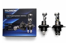 СВЕТОДИОДЫ Н4 60W 6500K 8000LM ЛИНЗЫ TEZRON MINI
