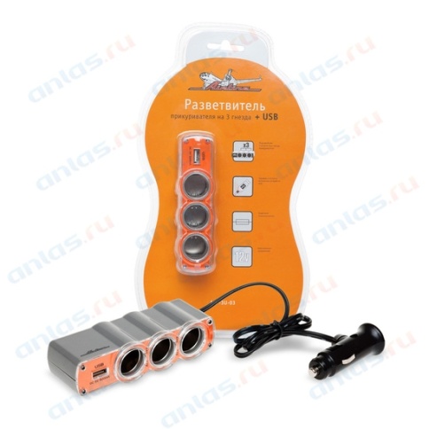 ДВОЙНИК В ПРИКУРИВ.3+USB  ASP-3U-07 фото 1