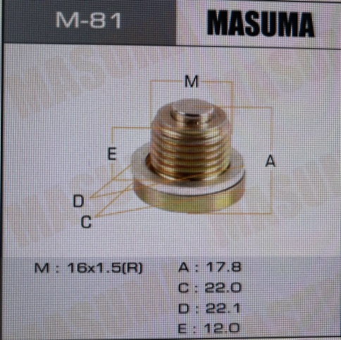 БОЛТ М16х1,5 СЛИВА МАСЛА С МАГНИТОМ (М81) фото 1